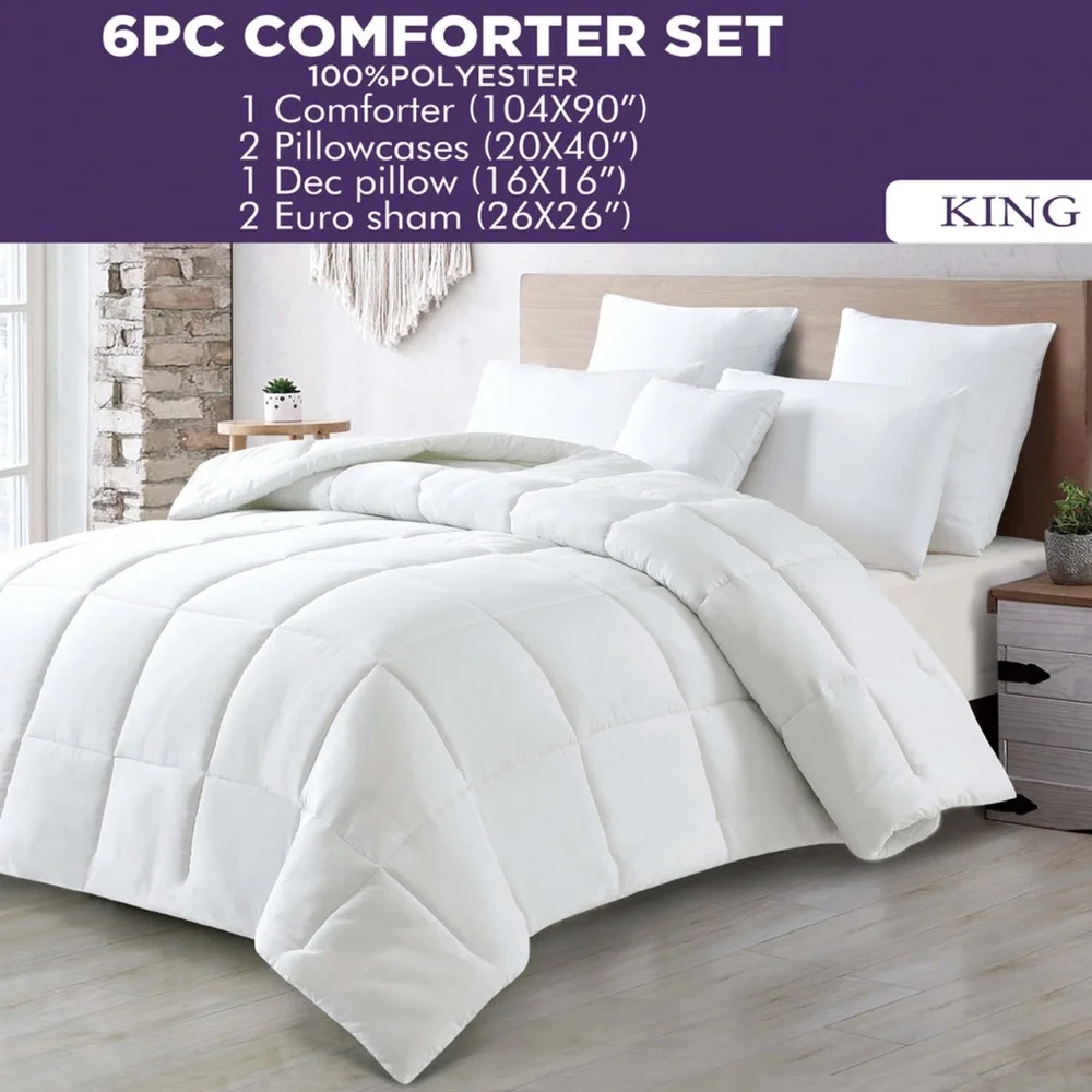 King Bed in a Bag 6-Pieces White Ultra-Soft Cloud Fluffy Plush Comforter Set.